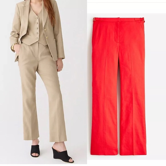 NWT J. Crew Slim Flare Pant in Stretch Linen (Belvedere Red) - Picture 2 of 6